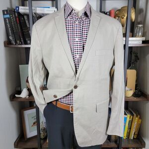 INC International Concepts Mens Sport Coat Two Button Gray Beige Linen‎ Blend XL